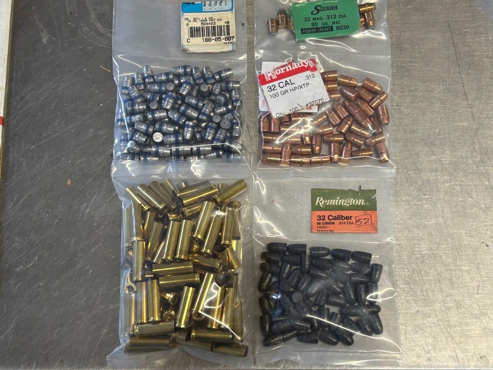 32 H&R Mag Reloading Lot NOS Starline Brass & 191 Bullets!-img-0