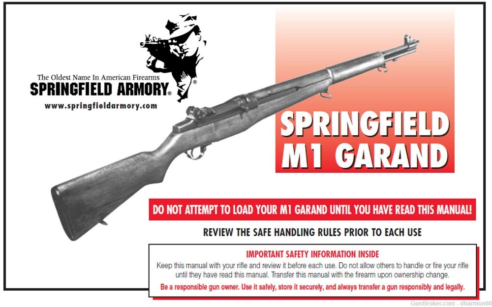 Springfield Garand M1 .30 Cal, 30-06 or 308 Rifle Owners Instruction Manual-img-0