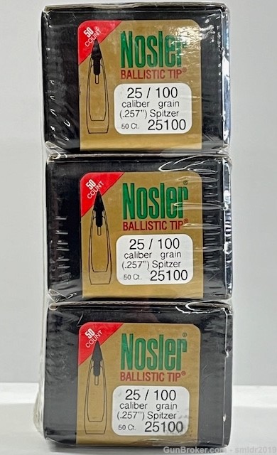 Nosler Ballistic Tip 25 Caliber(.257") 100gr "150 Count" New!-img-0
