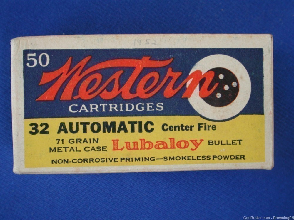 .32 Automatic 7.65 Vintage Box 50 Rounds Western Bullseye Colt 1903 1908-img-0