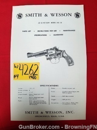 Orig S&W Model 34 Kit Gun Owners Manual 1960-img-0