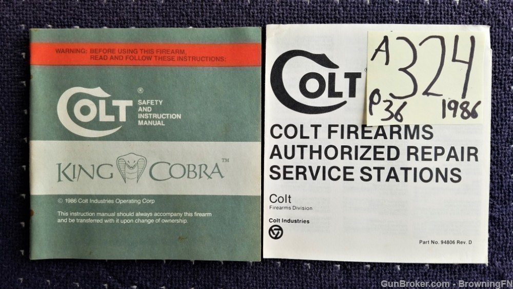 Orig Colt King Cobra Owners Manual 1986-img-0