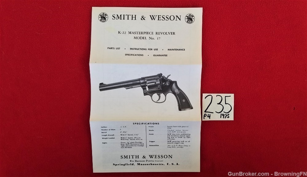 Original S&W Model 17 Owners Instruction Manual 1975-img-0