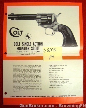 Orig Colt Intro Flyer .22 Frontier Scout Junior 25-img-0