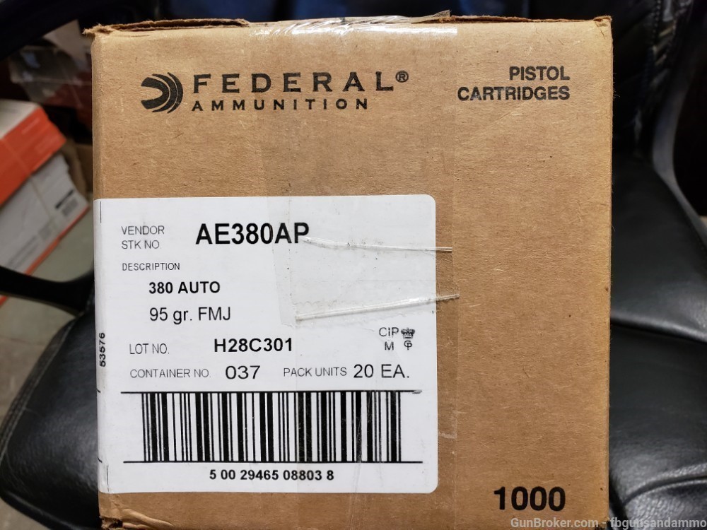 RDY2SHIP 1000 ROUNDS NEW FEDERAL AMERICAN EAGLE .380 ACP 95 FMJ BRASS 380-img-1