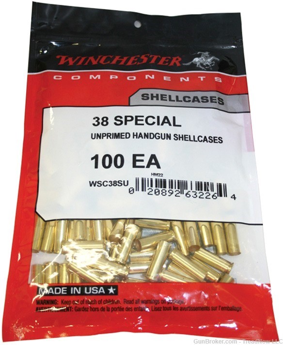 Winchester Ammo Unprimed Cases 38 Special Handgun Brass 100 qty, WSC38SU-img-0