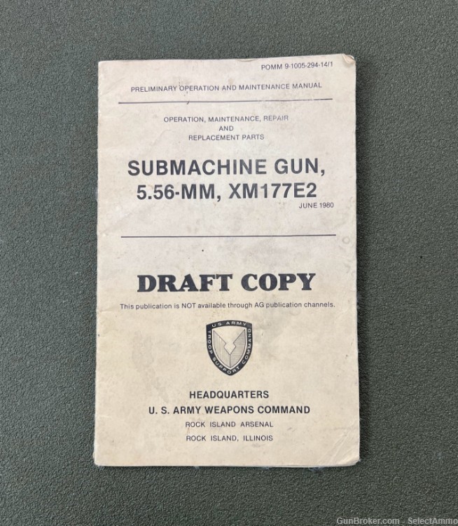 Colt CAR-15  XM177E2 Submachine Gun Rock Island Arsenal Manual - June, 1980-img-0