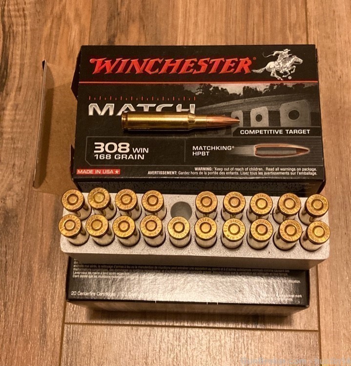 100 rounds .308 Winchester .308 Win 168gr BTHP Match-img-1