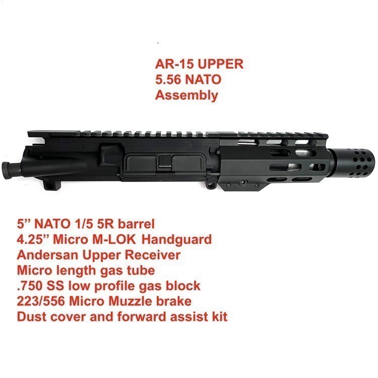 AR15 5'' 5.56 NATO 1:5 Twist Nitride Pistol Upper Assembly 4.25'' handguard-img-0