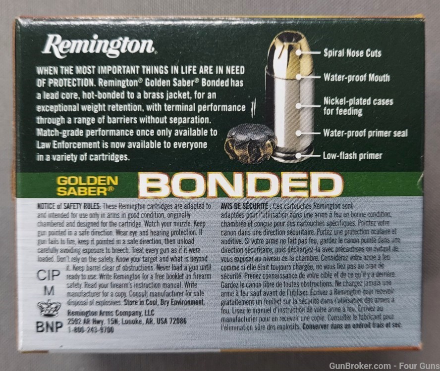 Remington Golden Saber 40 S&W 165gr BJHP Bonded Ammunition  29363-img-2