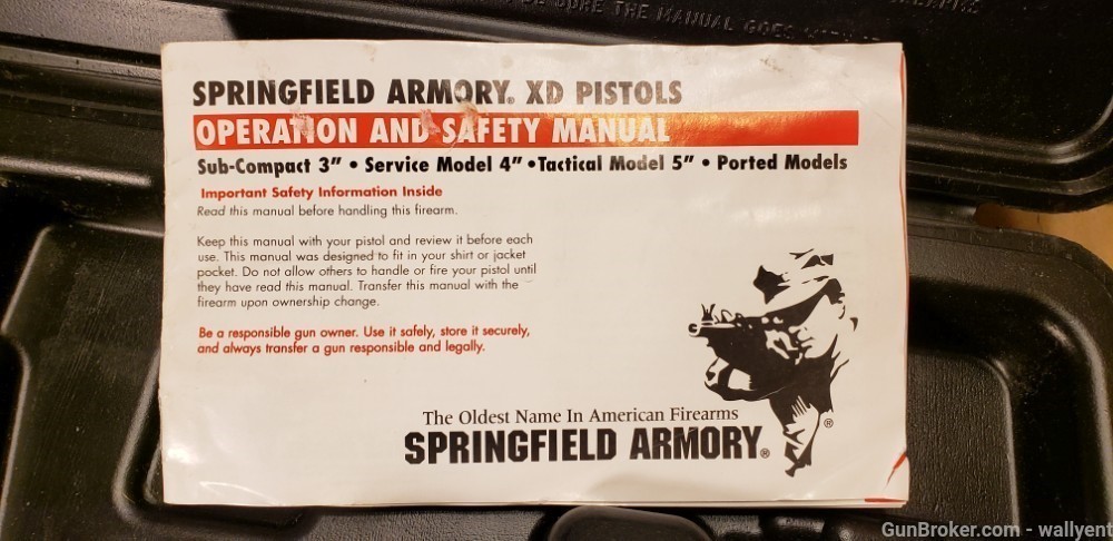 Springfield Armory XD Pistol Hard Case Manual Factory Original -img-6