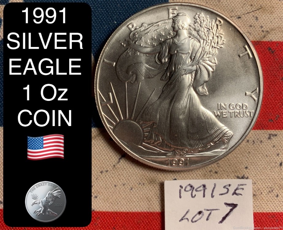 1991 American Silver Eagle 1 Oz Coin Uncirculated Lot #7-img-0