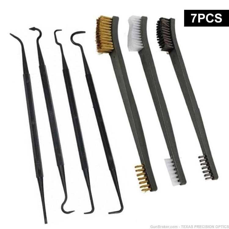 Gun Cleaning Hook Pick and Brush 7 Sets-Double Ended Nylon/Brass/Stainless -img-0