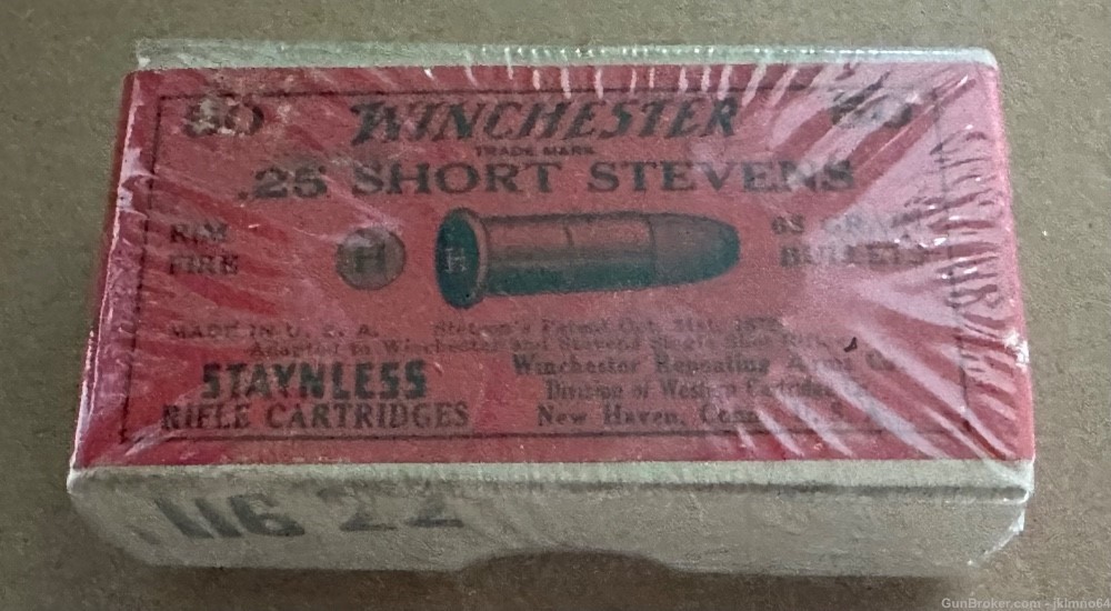 50 rounds vintage Winchester 25 Short Stevens ammo in sealed two piece box-img-1