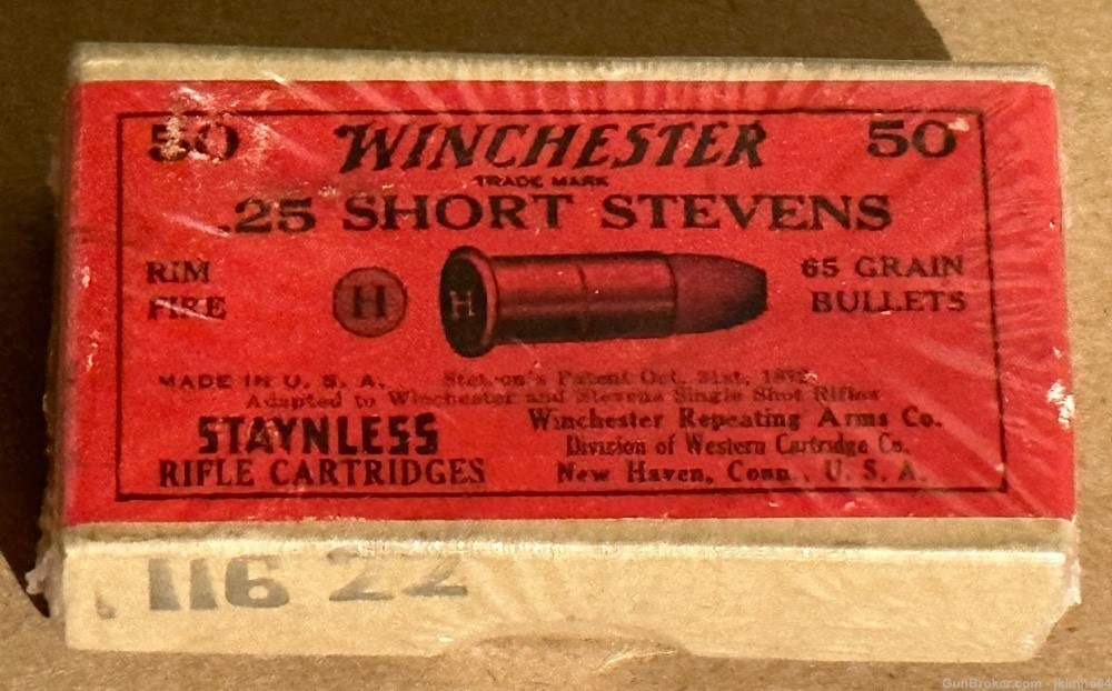 50 rounds vintage Winchester 25 Short Stevens ammo in sealed two piece box-img-0