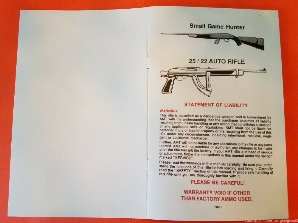 AMT Small Game Hunter and 25/22 Lightning Rifle Owners Manual-img-1