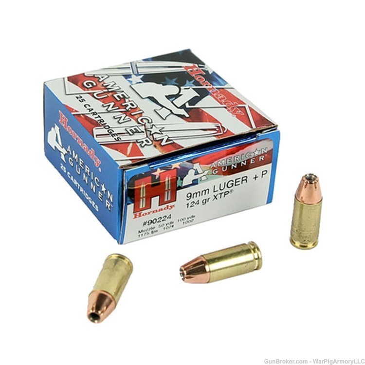 FLAT RATE SHIPPING Hornady American Gunner 9mm Luger 124 Gr +P - 25 Rds -img-0