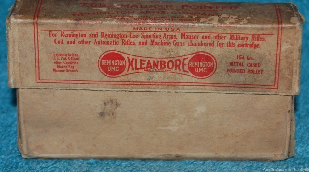 Vintage Full 2 Piece Box Remington UMC Kleanbore 7.65mm Mauser Pointed-img-1