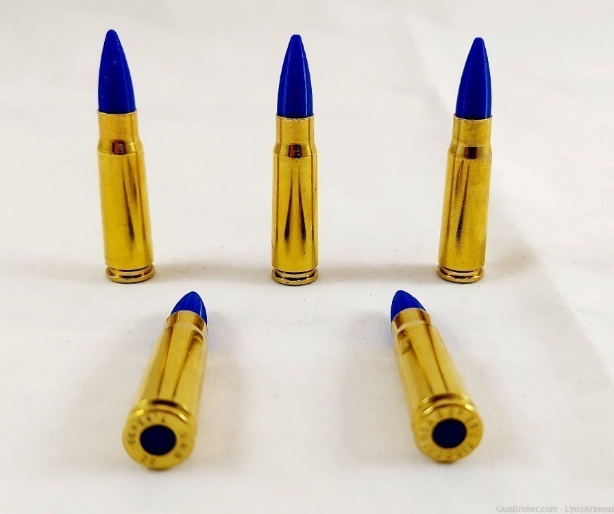 7.62x39 Brass Snap caps / Dummy Training Rounds - Set of 5 - Blue-img-0