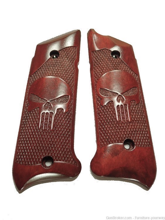 -Rosewood Punisher #2 Ruger Mark IV Grips Checkered Engraved Textured-img-0