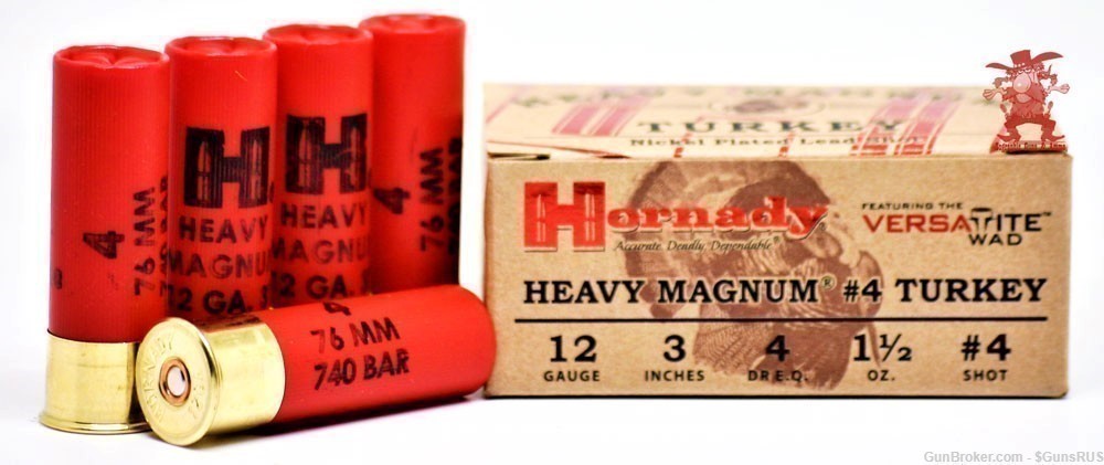 HORNADY 3" HEAVY MAGNUM 4 DRAM 12 Gauge No4 TURKEY NICKEL PLATED SHOT 10rds-img-2