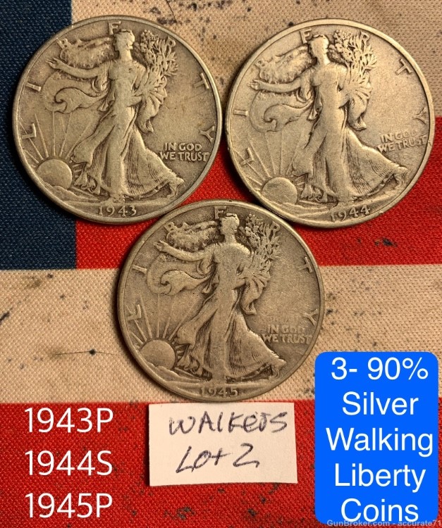 3- Walking Liberty 90% Silver Half Dollar Coins Coin-img-0