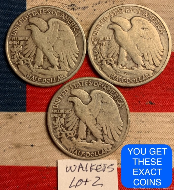 3- Walking Liberty 90% Silver Half Dollar Coins Coin-img-1