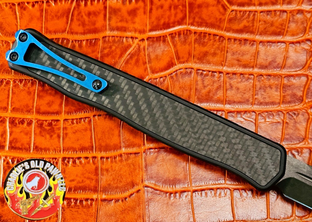HERETIC CLERIC 2 OTF AUTO TANTO EDGE CARBON FIBER TOP & INLAY BLUE HARDWARE-img-7