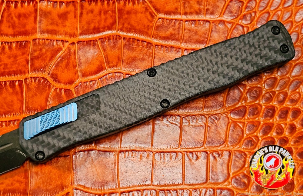 HERETIC CLERIC 2 OTF AUTO TANTO EDGE CARBON FIBER TOP & INLAY BLUE HARDWARE-img-4