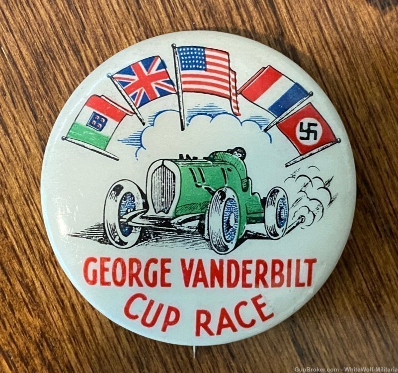 1937 George Vanderbilt Cup Race Celluloid Pinback Button Rare Mint-img-1