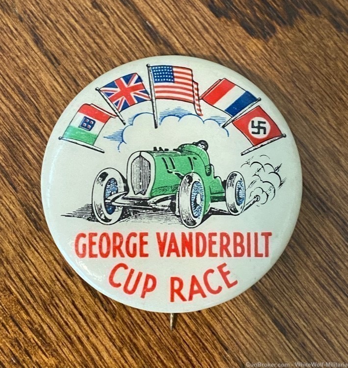 1937 George Vanderbilt Cup Race Celluloid Pinback Button Rare Mint-img-0