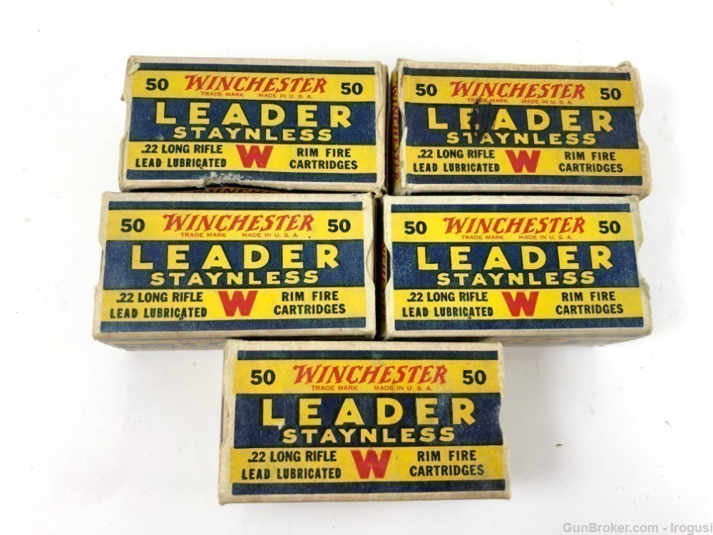 5 Boxes Winchester LEADER .22 LR Staynless 250 Rounds Vintage Ammo-img-2