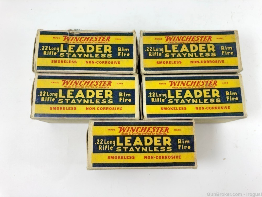 5 Boxes Winchester LEADER .22 LR Staynless 250 Rounds Vintage Ammo-img-3