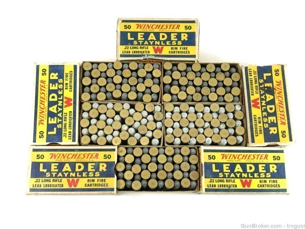 5 Boxes Winchester LEADER .22 LR Staynless 250 Rounds Vintage Ammo-img-0