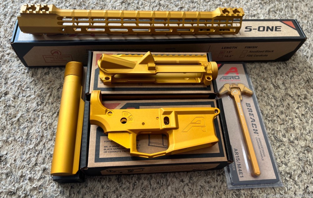 Aero Precision Stripped Receiver Set 15" S-ONE and parts GOLD ANODIZED-img-1