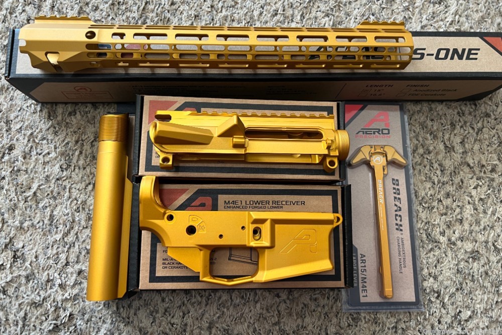 Aero Precision Stripped Receiver Set 15" S-ONE and parts GOLD ANODIZED-img-0