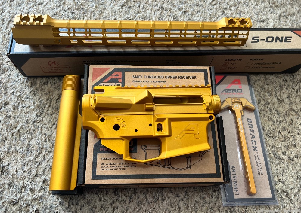 Aero Precision Stripped Receiver Set 15" S-ONE and parts GOLD ANODIZED-img-2