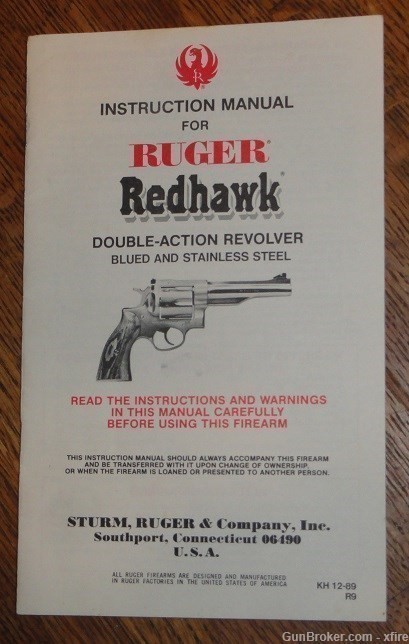 Ruger Redhawk Factory Pistol Manual - 1989!-img-0