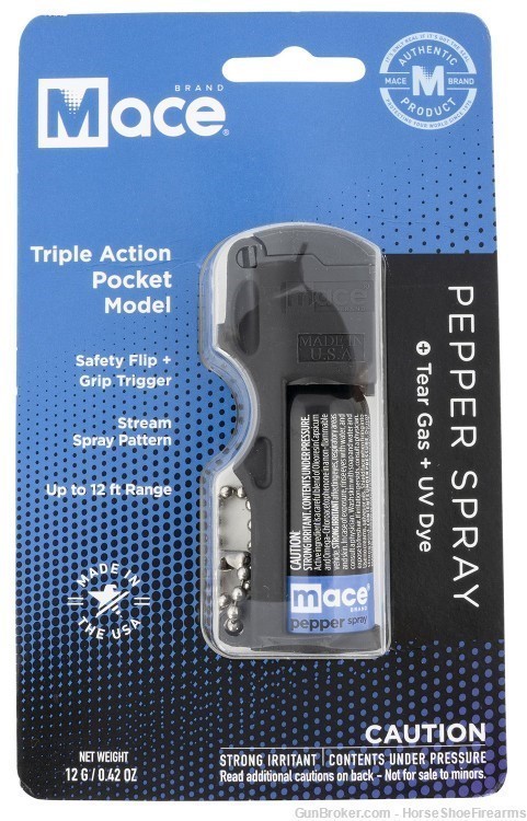 Mace 80836 Triple Action Pocket Pepper Spray Tear Gas/UV Dye 15 10 Feet-img-0