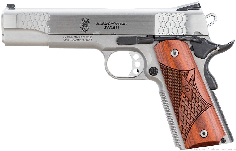 Smith & WESSON 108482 1911 E-SERIES 45ACP 8RD STAINLESS STEEL WOOD GRIP -img-1