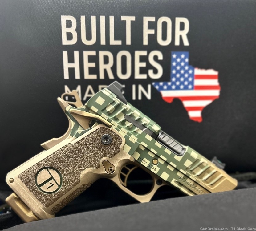 Staccato CS in Desert Night Vision Camo with Bronze Fade & Chunk Port Semi Auto Pistols at