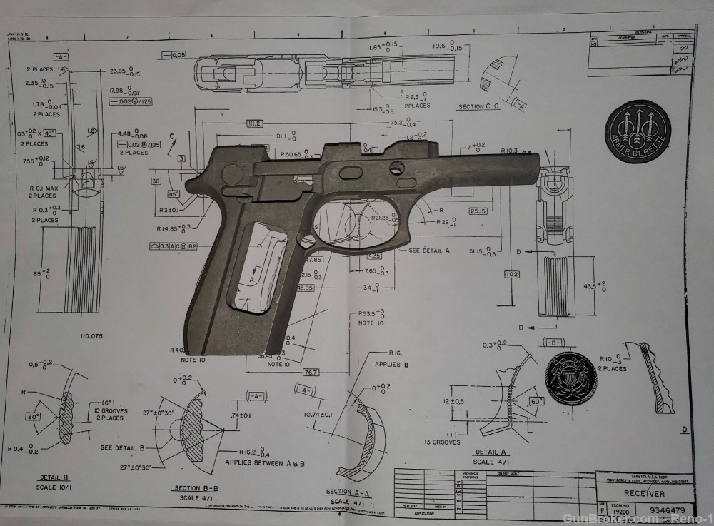 Beretta 92 Receiver/Frame Engineering Drawing -img-4