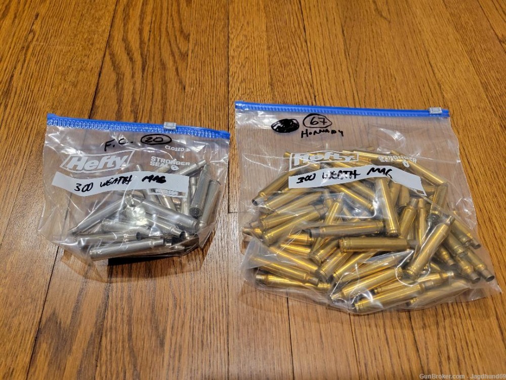 300 Weatherby Mag Brass, 1X Fired, 67 Hornady Stamp, 20 FC Nickel-img-0