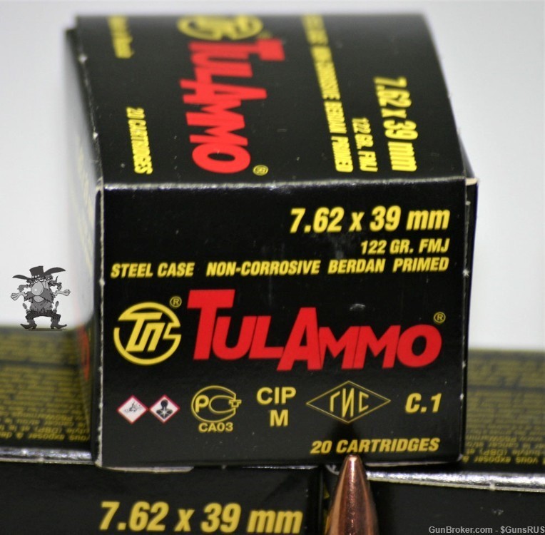 TulAmmo® Steel Cased Berdan Primed 100 ROUNDS 7.62x39 122 Grain FMJ -img-3