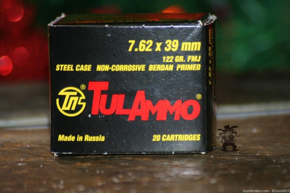 TulAmmo® Steel Cased Berdan Primed 100 ROUNDS 7.62x39 122 Grain FMJ -img-1