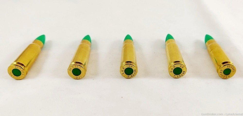 7.62x39 Brass Snap caps / Dummy Training Rounds - Set of 5 - Green-img-3