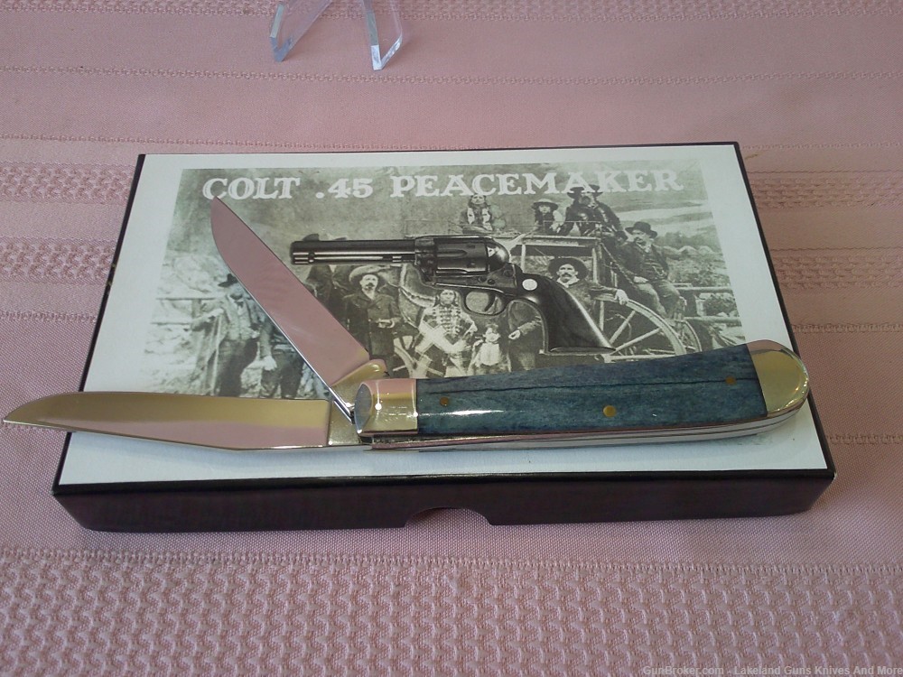 Rare Case XX Colt .45 Peacemaker Gold Etched Blue Trapper #3 of 300 Made!-img-6