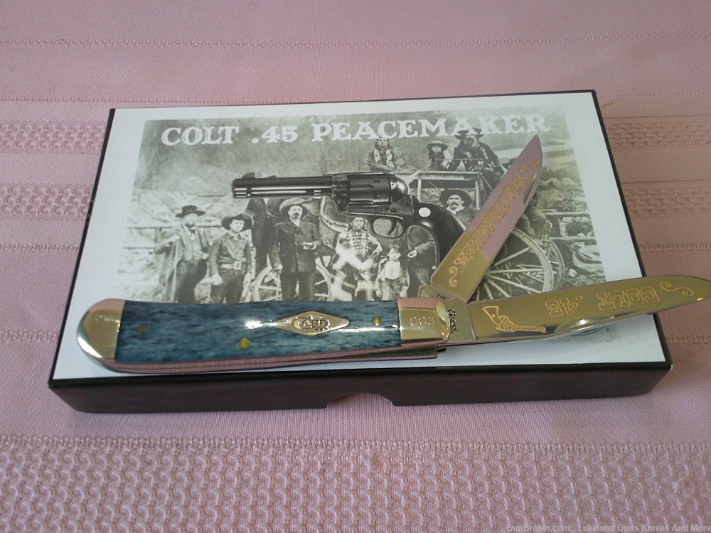 Rare Case XX Colt .45 Peacemaker Gold Etched Blue Trapper #3 of 300 Made!-img-4