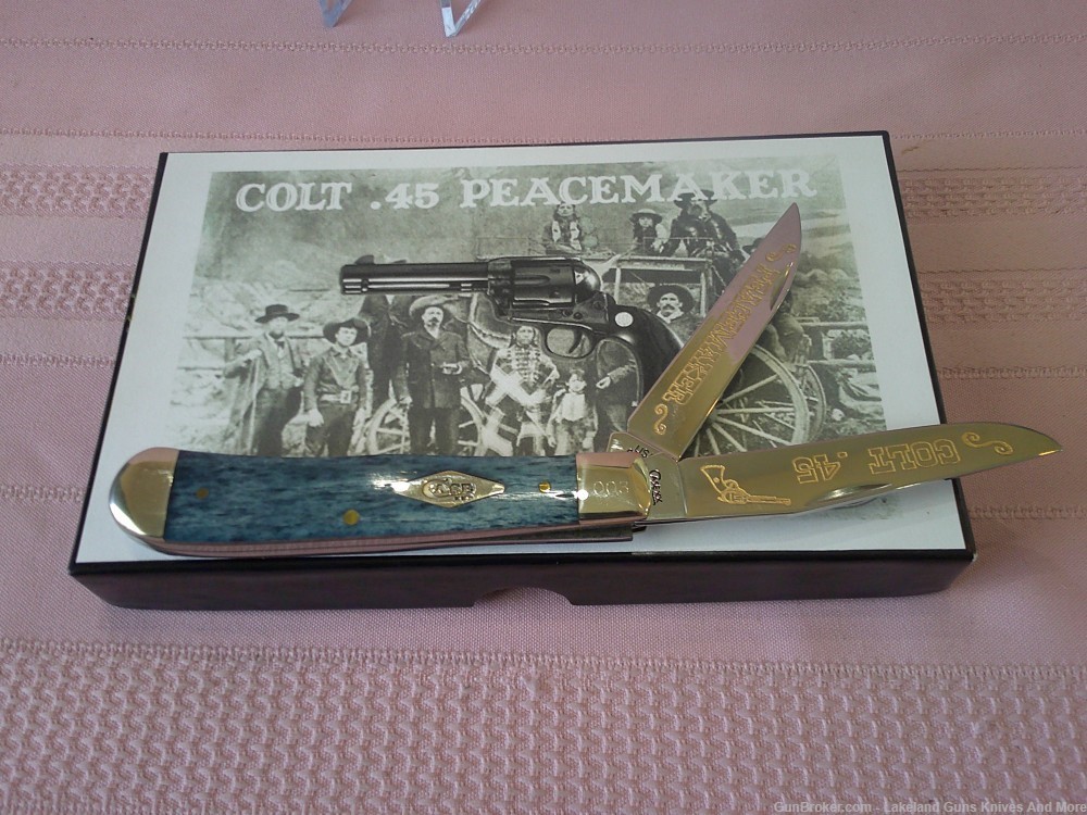 Rare Case XX Colt .45 Peacemaker Gold Etched Blue Trapper #3 of 300 Made!-img-2
