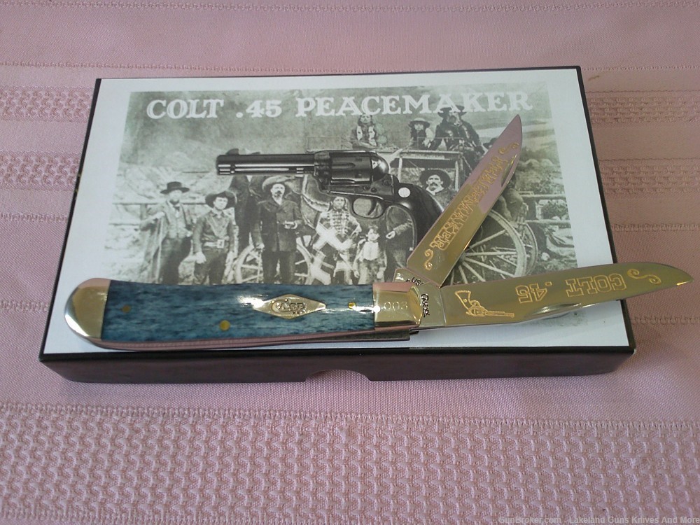 Rare Case XX Colt .45 Peacemaker Gold Etched Blue Trapper #3 of 300 Made!-img-3
